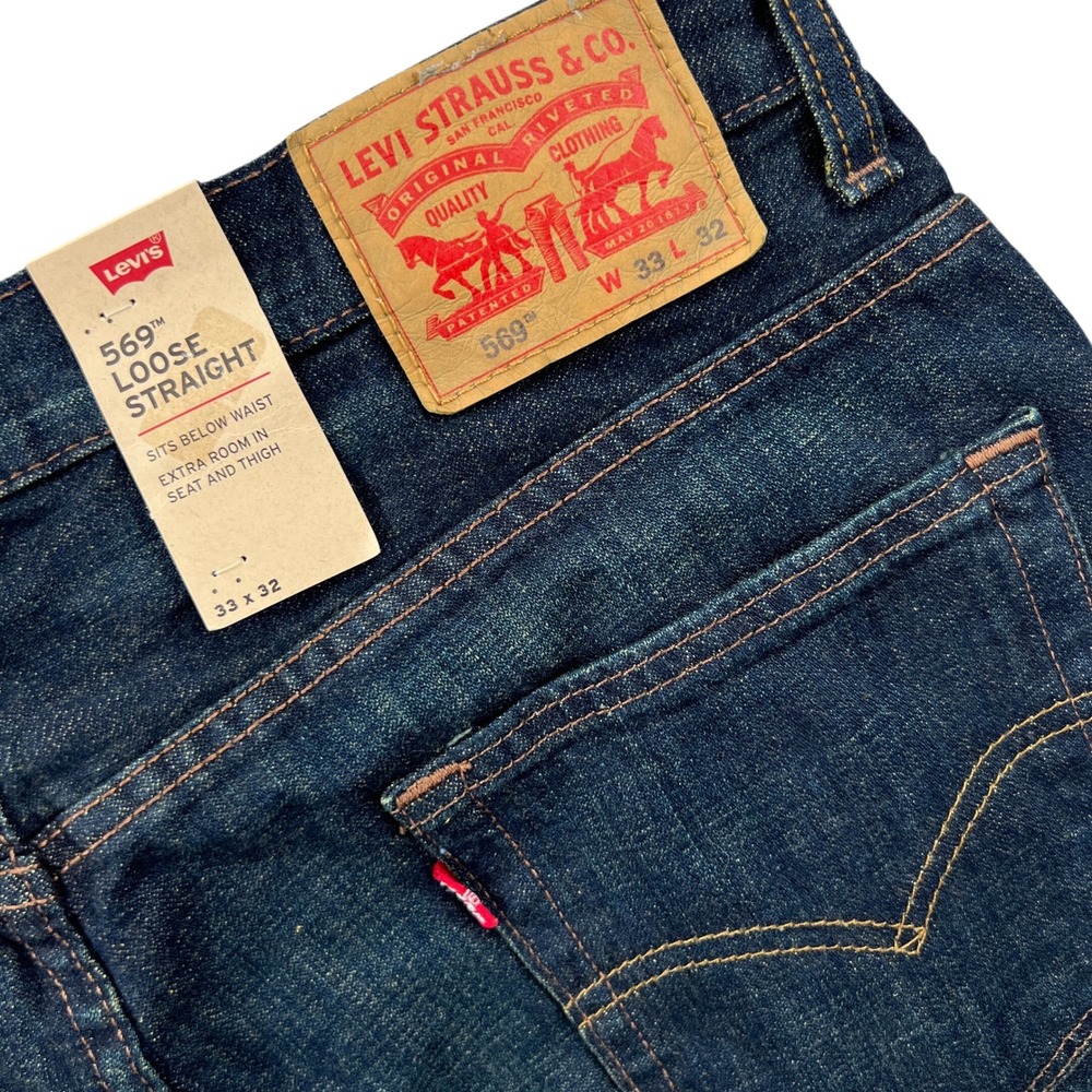 NEW Levis 569 Loose Straight Jeans Men 33x32 Dark Wash Denim Classic Workwear